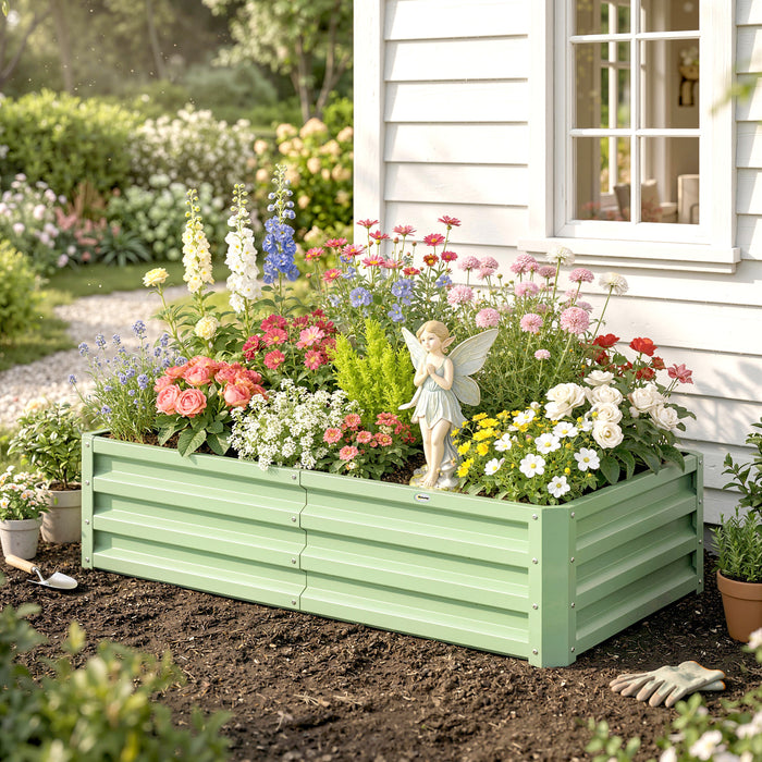 Outsunny Raised Beds for Garden, Galvanised Outdoor Planters, for Herbs and Vegetables, Use for Patio, Garden, Balcony