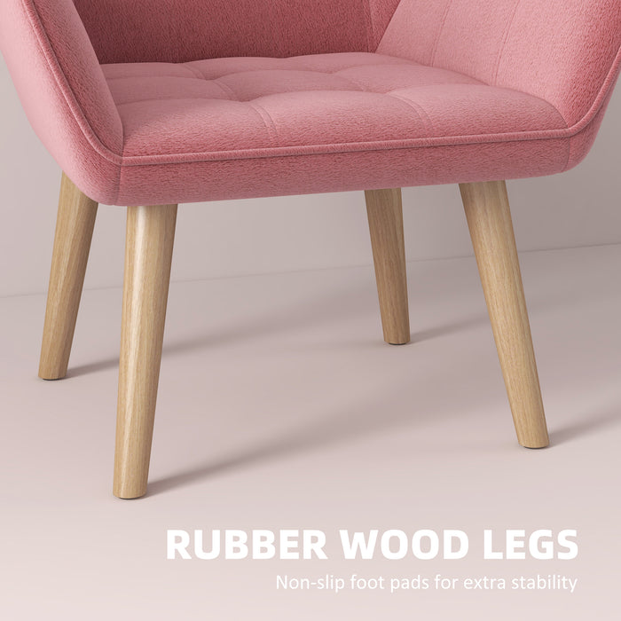 HOMCOM Accent Chair, Arm Chair with Wide Arms, Slanted Back, Thick Padding and Rubber Wooden Legs for Living Room, Pink | Aosom UK