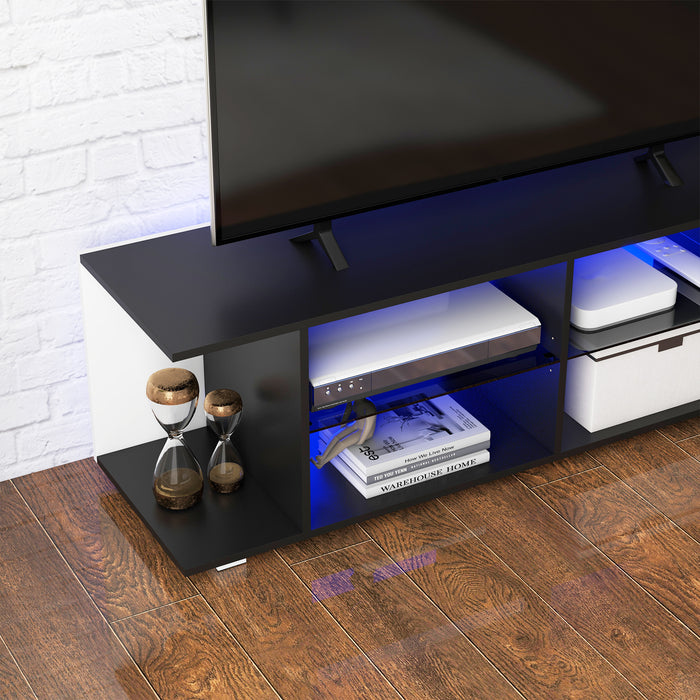Modern 145cm TV Stand with RGB LED Lighting - Glass Shelving, Fits 32-60 inch 4K Televisions, Black - Ideal for Contemporary Home Entertainment Setup