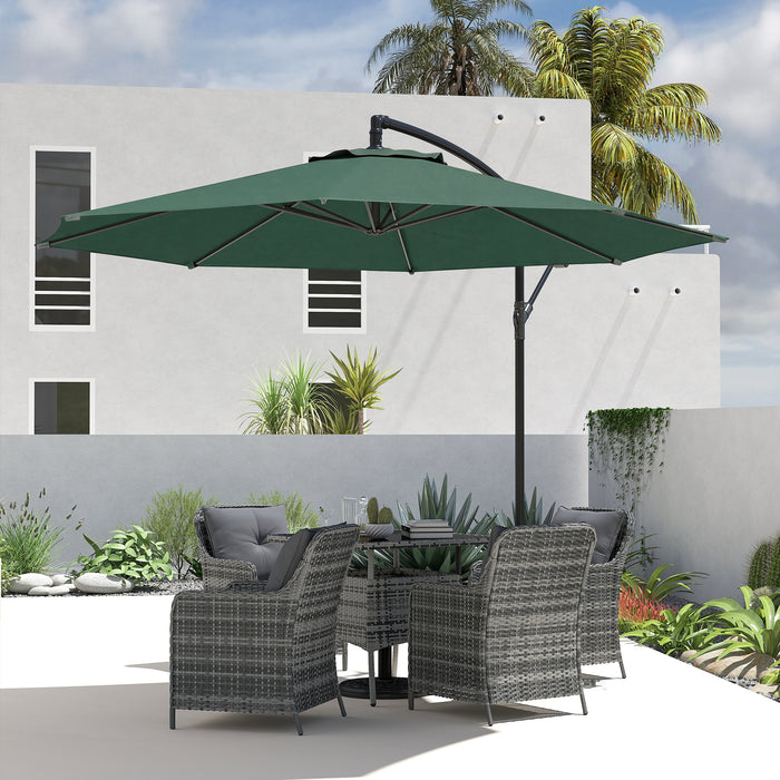 Outsunny 3 m Overhanging Cantilever Parasol, with Cross Base - Dark Green