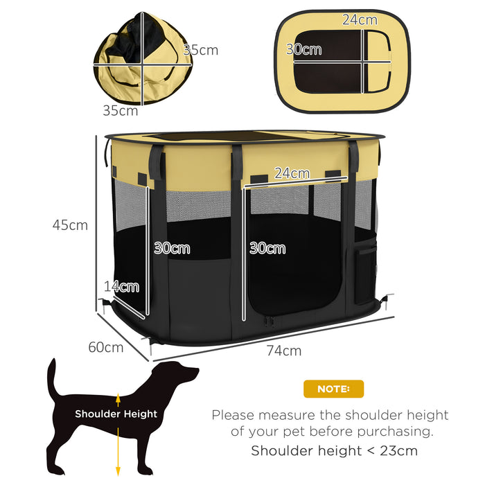 Foldable Canine Playpen with Included Carry Bag - Portable Indoor/Outdoor Pet Enclosure, Vibrant Yellow - Ideal for Puppy Play and Training Sessions