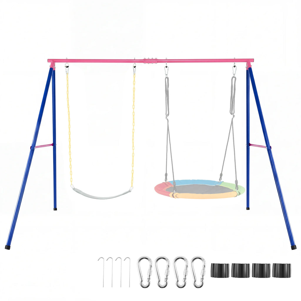 A-Frame Swing Stand for 2 Swings with Ground Stakes and Carabiners Heavy Duty-Blue