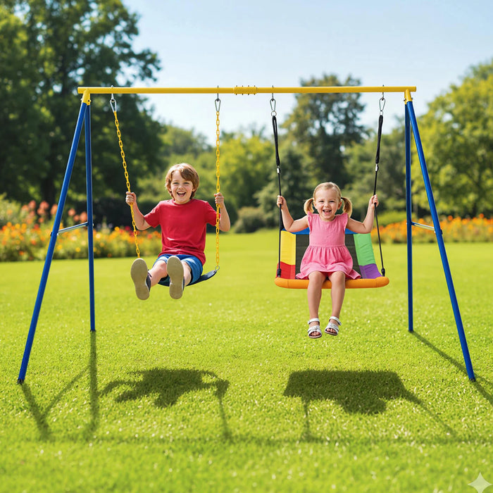 A-Frame Swing Stand for 2 Swings with Ground Stakes and Carabiners Heavy Duty-Blue