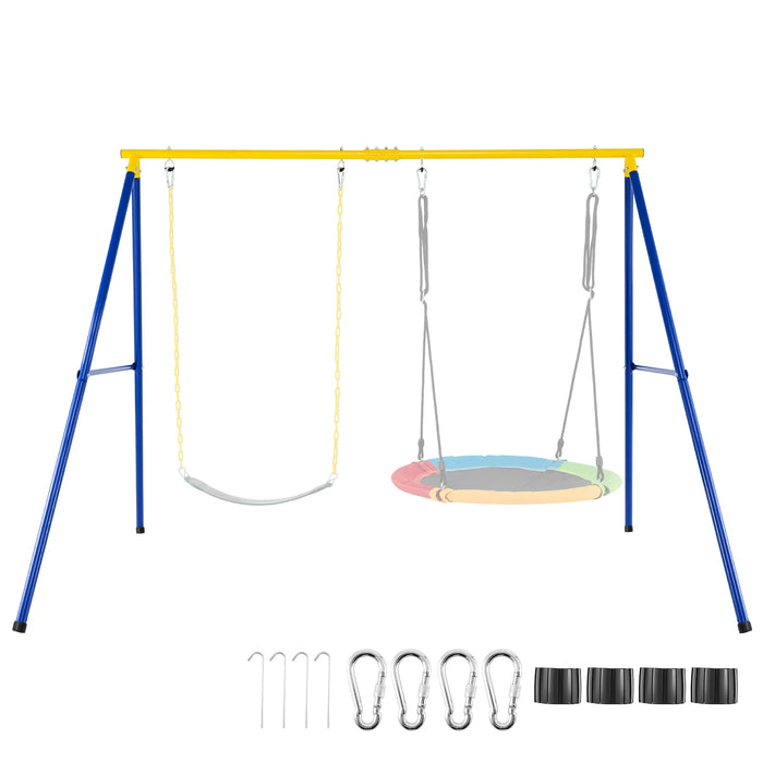 A-Frame Swing Stand for 2 Swings with Ground Stakes and Carabiners Heavy Duty-Blue