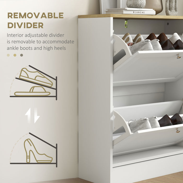 HOMCOM Narrow Shoe Cabinet with 2 Flip Drawers and Adjustable Shelves - White