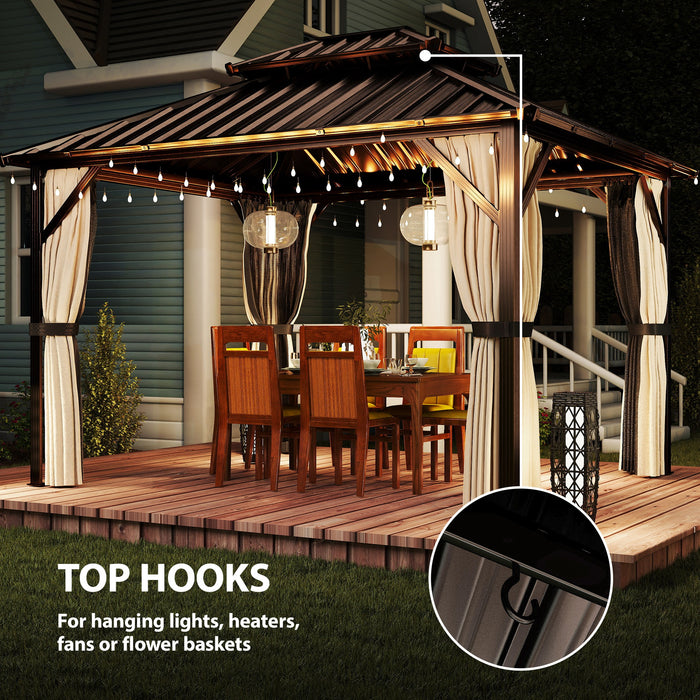 Outsunny 3x3.6 m Hardtop Gazebo Canopy with UPF50+ Double Galvanised Steel Roof, Aluminium Garden Gazebo Permanent Pavilion, Brown