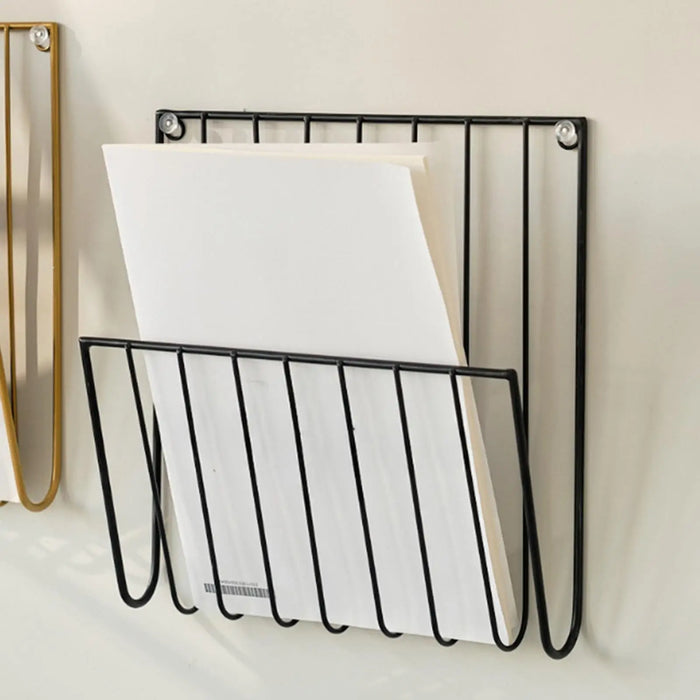 Wall-Mounted Iron File Holder — Magazine & Mail Organiser (Gold or Black)
