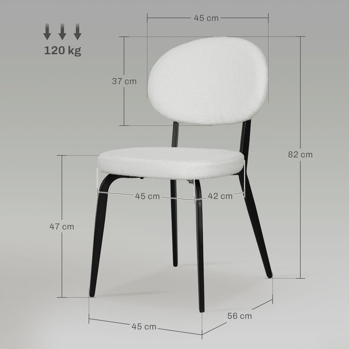 HOMCOM Boucle Dining Chairs Set of 4, Modern Upholstered Sherpa Kitchen Chairs with Backrest, Metal Legs and Padded Seat for Dining Room, Bedroom, Living Room, White