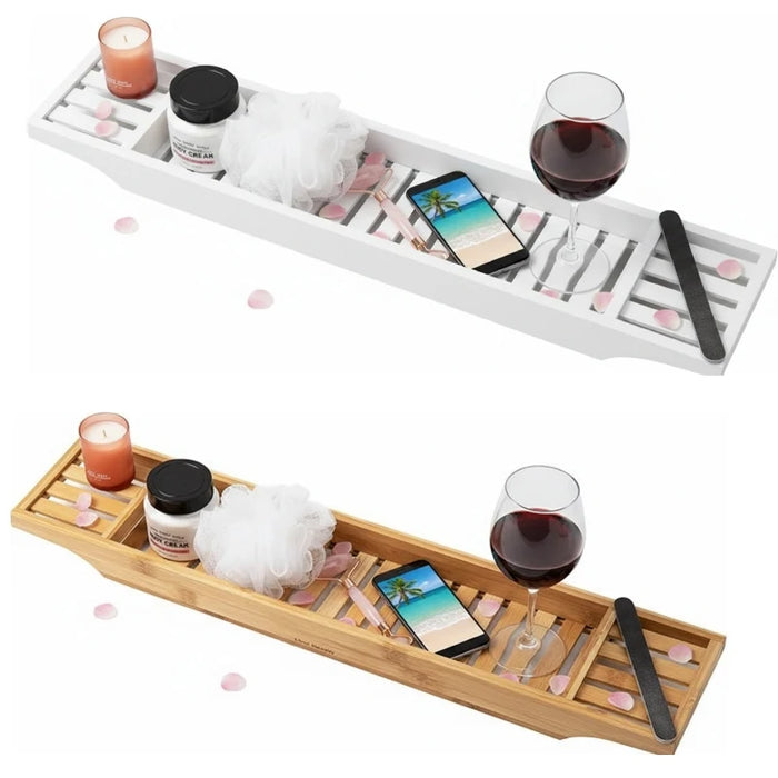 Natural Bamboo Bath Caddy Tray – 70 cm, White Finish