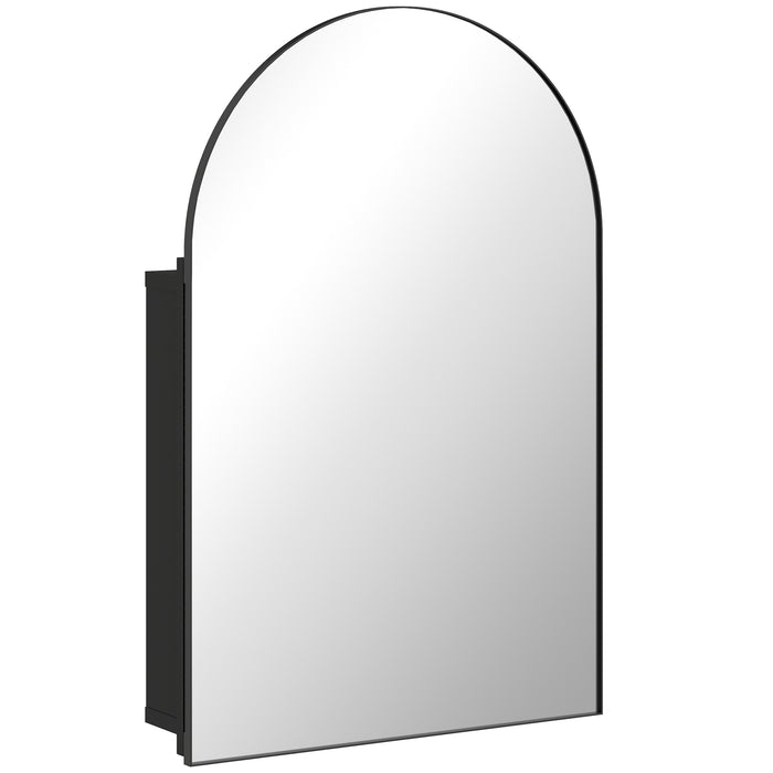 HOMCOM Bathroom Mirror Cabinet with Mirror, Arched Wall Mounted Bathroom Cabinet with Storage Shelves, Black