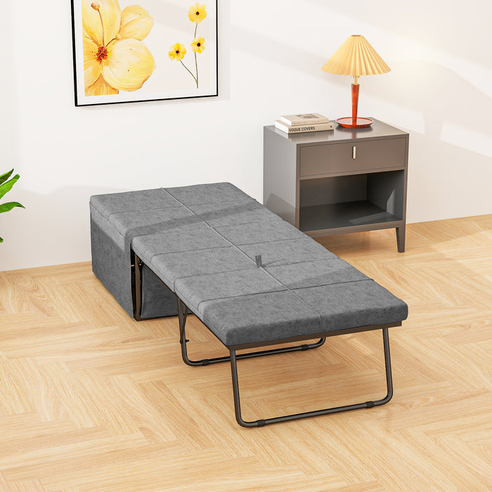 HOMCOM Single Folding Bed with Linen Sponge Mattress and Dust Cover, Foldable Guest Bed with Metal Frame, 69 x 181.5 cm, Grey