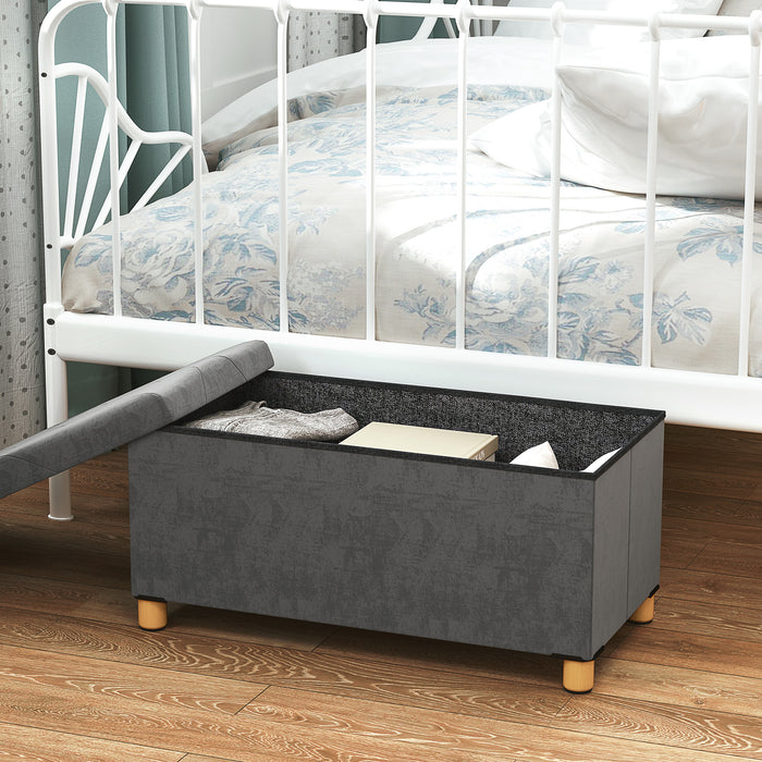 HOMCOM Velvet Upholstered Foldable Ottoman Footrest, Storage Ottoman Bench with Wood Legs for Living Room, Grey