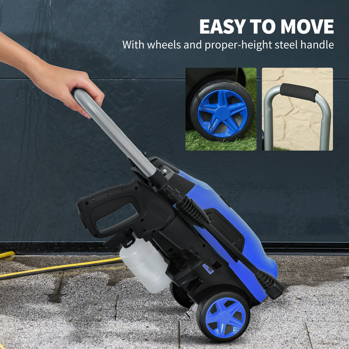 Outsunny 1800W High Pressure Washer, 150 Bar Pressure, 420 L/h Flow, Portable Electric Power Washer Jet Wash Cleaner with Adjustable Nozzle, 6M Hose, Steel Handle for Home Patio Car Driveway, Blue