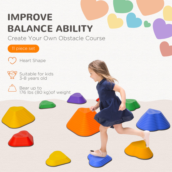 AIYAPLAY 11PCs Heart-Shaped Kids Stepping Stones Balance & Motor Skills, Multicoloured