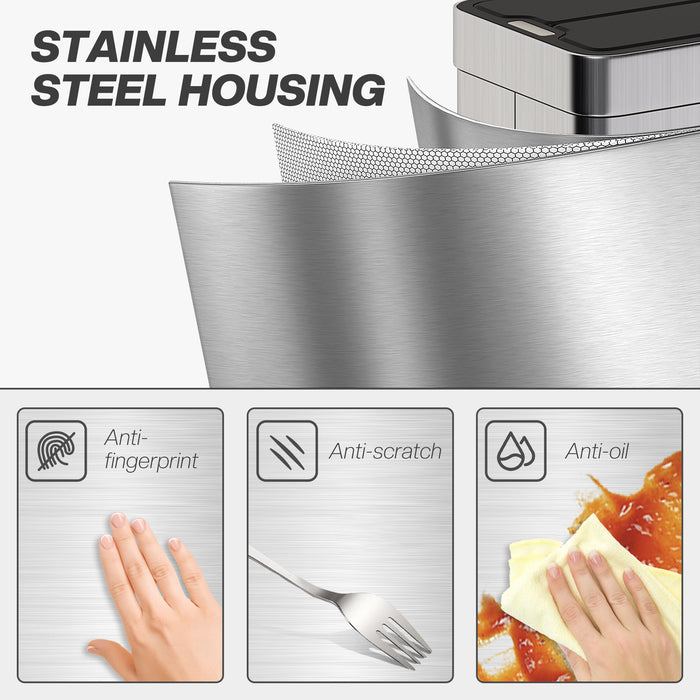 HOMCOM 55L Sensor Bin, Large Automatic Touchless Rubbish Bin with Soft-Close Lid, Silver Tone