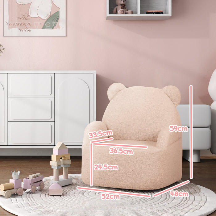 Bear-Themed Kids' Armchair - Comfy Plush Toddler Seat for Bedroom & Playroom - Perfect for Children 18 Months to 3 Years Old, Cute Pink Design