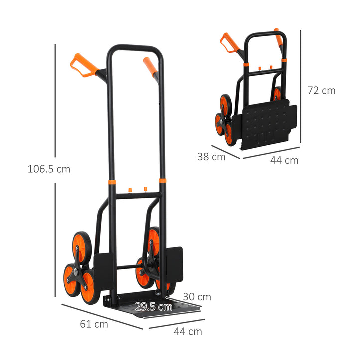 DURHAND Steel Climbing Stairs Trolley Hand Trucks 6-Wheels Foldable Load Cart 120kg, Orange