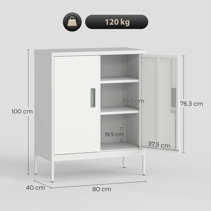 HOMCOM Metal Storage Cabinet with Lock and Adjustable Shelves - White