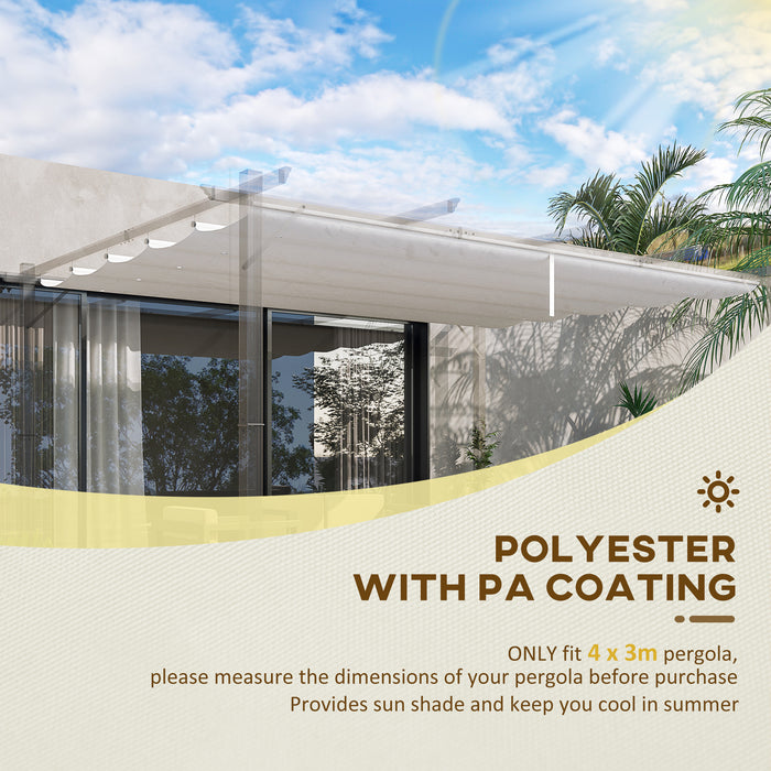 Outsunny Retractable Pergola Shade Cover, Replacement Canopy for 4 x 3 (m) Pergola, Retractable Roof, Cream White