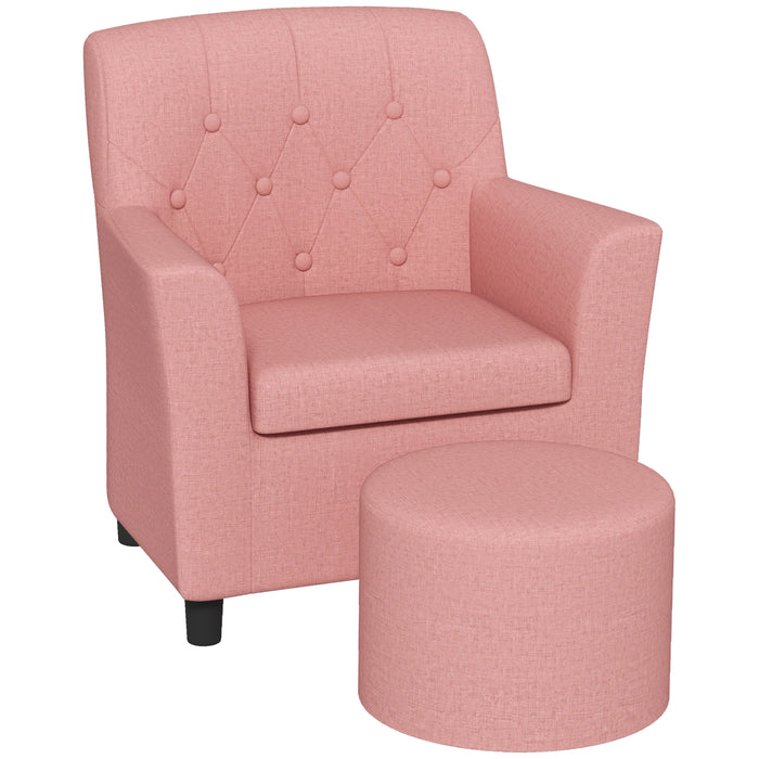 Kids Sofa Set with Footrest - 2-Piece Comfy Playroom and Bedroom Furniture in Pink - Ideal for Children's Relaxation and Seating Needs