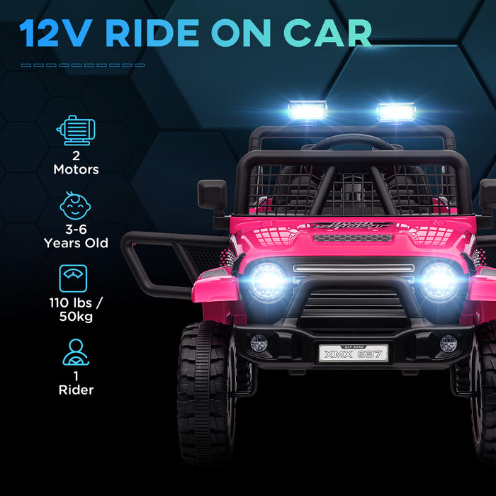 AIYAPLAY 12V Battery Powered Kids Ride On Car, Electric Truck w/ Spring Suspension, Remote, Music Horn Lights - Pink