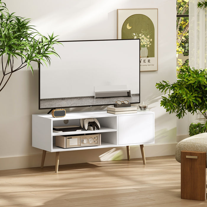 HOMCOM TV Stand up to 55 Inches, TV Unit with Open Shelves and Cable Holes - White