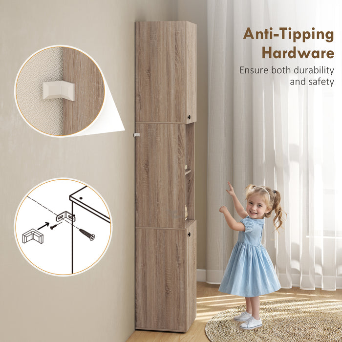 HOMCOM 6-Tier Tall Bathroom Cabinet - Natural
