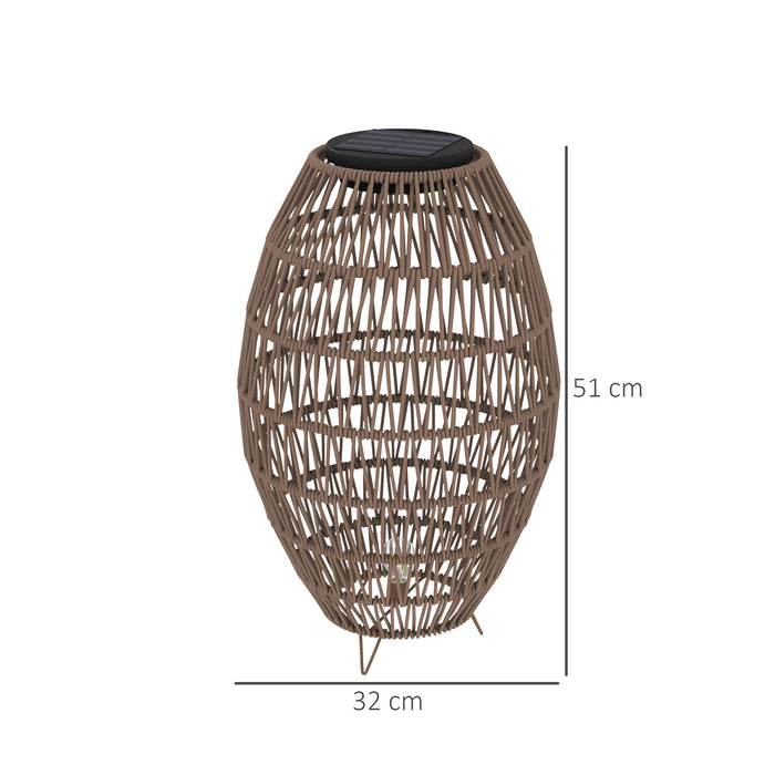 Outsunny Rattan Solar Table Lamp, Garden Solar Lantern with Auto On/Off Light, IP44 Waterproof, Decorative Outdoor Rattan Lamp for Porch, Pathway, Dark Brown
