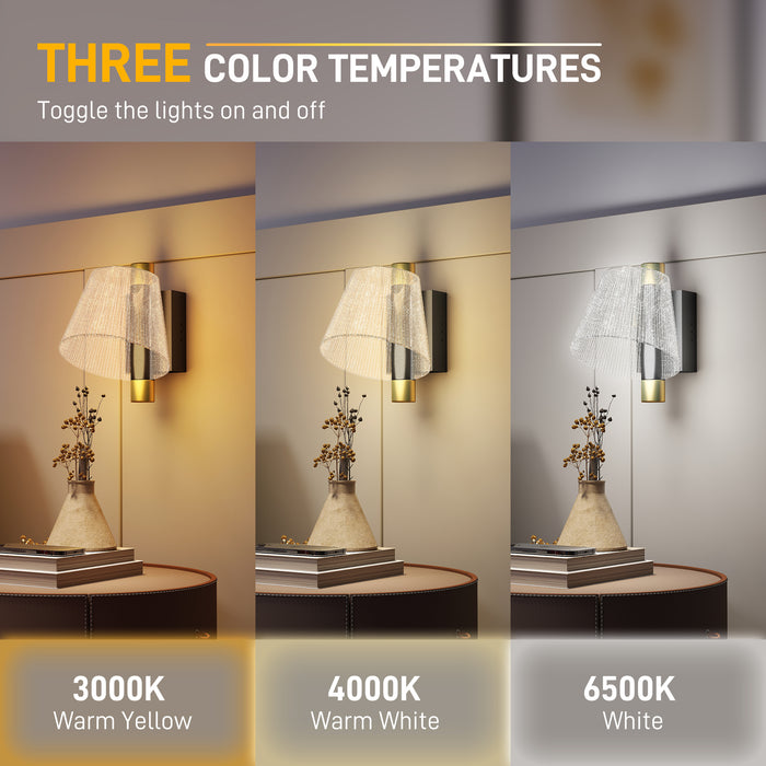 HOMCOM Led Wall Lamp 2 Pack, 5W Modern Indoor Starry Wall Light, Colour Temperature Adjustable 3000K/4000K/6500K, for Bedroom, Living Room, Hallway, Stairs, Black