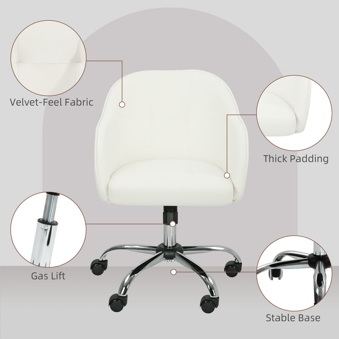 HOMCOM Velvet-feel Swivel Office Chair - Cream
