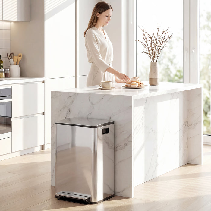 HOMCOM 40L Dual Compartment Stainless Steel Bin, with Deodoriser Holders - Silver Tone