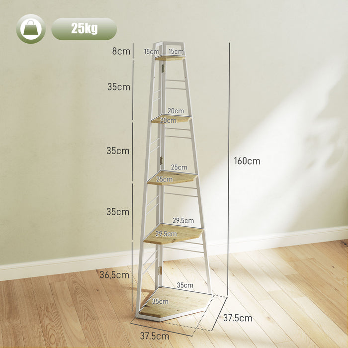HOMCOM 5-Tier Corner Shelf - Natural Wood Finish