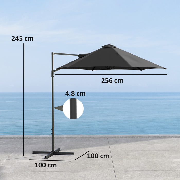 Outsunny 2.5M Garden Cantilever Parasol, Offset Roma Patio Umbrella Hanging Sun Shade Canopy Shelter with 360° Rotation and Cross Base, Black