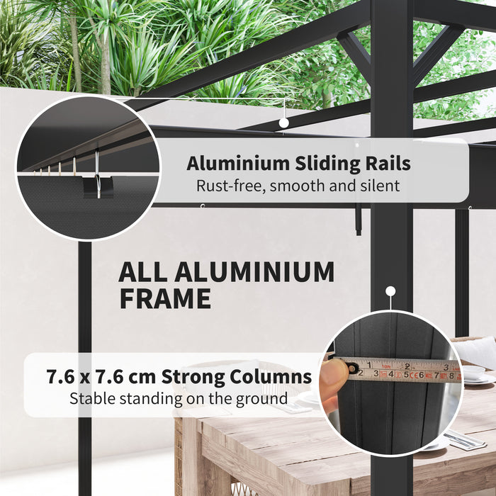 Outsunny 3 x 3(m) Garden Pergola with Retractable Roof Canopy and Roller Shade, Aluminium Pergola Kit Gazebo, UPF30+ Sun Shade Shelter for Deck, Porch, Dark Grey