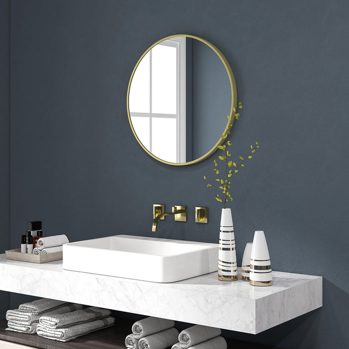 Round Gold-Tone Bathroom Mirror - Modern Aluminum-Framed Wall-Mounted Vanity, 60cm - Easy Installation for Living Room & Entryway Decor