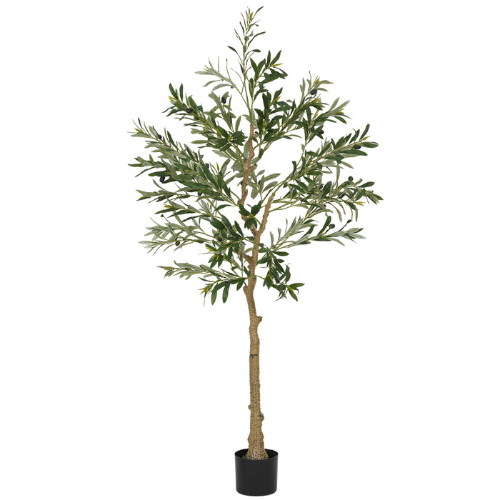HOMCOM 5ft/ 150cm Decorative Artificial Plant, Silk Olive Tree with 720 Leaves and 32 Olive Fruits in Pot, Fake Plant for Home, Office, Living Room, Indoor Decor
