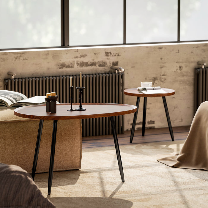 HOMCOM Nesting Coffee Table Set of 2, 80cm Modern Stacking End Side Table with Metal Legs for Living Room Bedroom Office, Chestnut Wood Effect