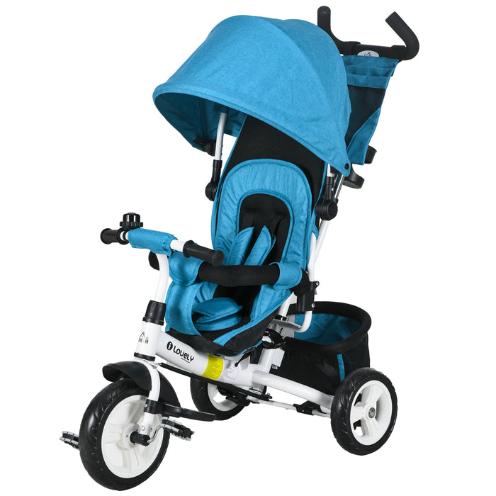 4-in-1 Children's Tricycle - Convertible Push Bike with Safety Features and Sun Canopy - Versatile Toddler Ride-On for Ages 1-5, Storage & Footrest Included, Blue