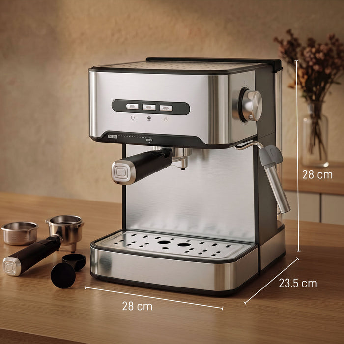 HOMCOM Espresso Machine, 20-Bar Semi Automatic Cappuccino Coffee Maker with Frother Wand, 1.6 L Water Tank, Black and Silver