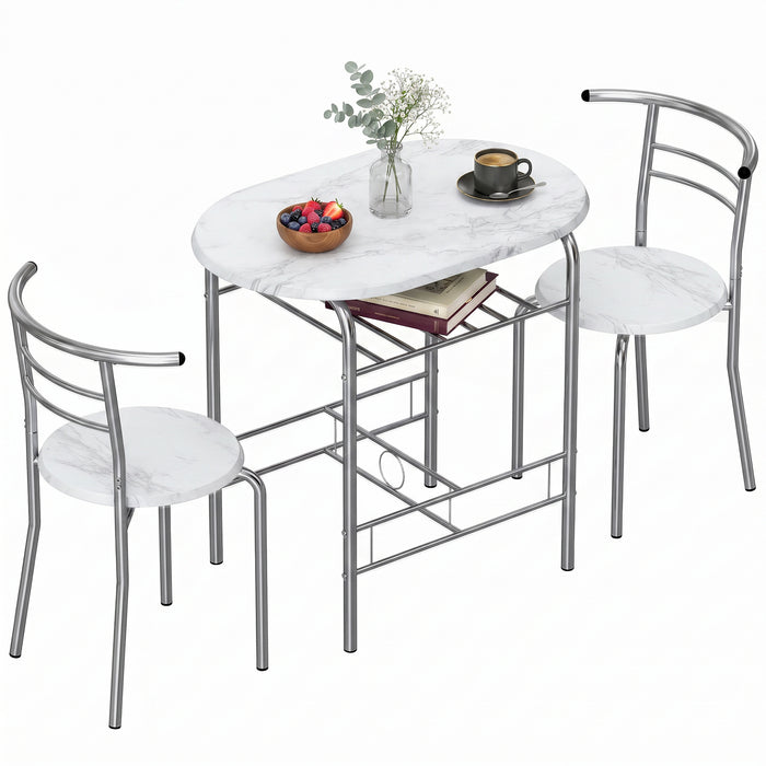 HOMCOM Three-Piece Compact Dining Set - White Marble Effect