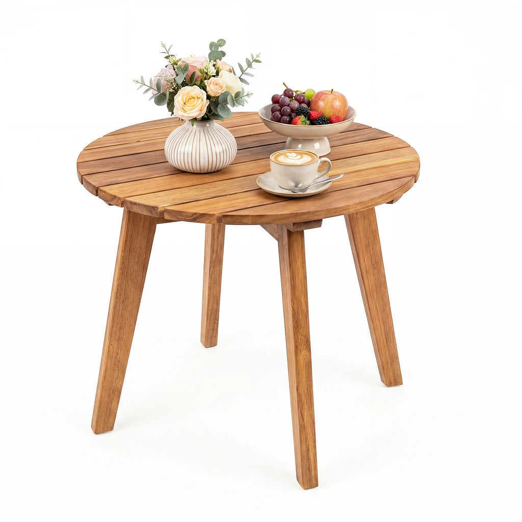 Acacia Wood Outdoor Side Table with Slatted Top