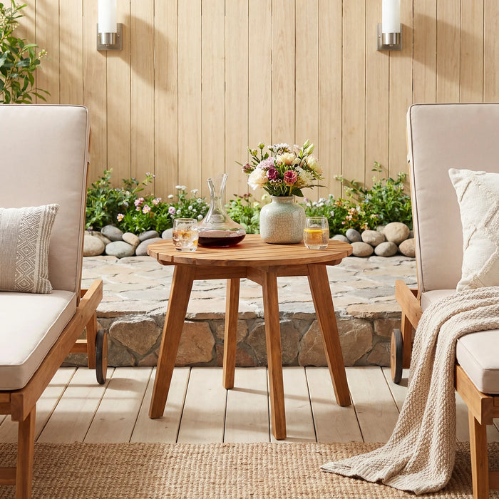Acacia Wood Outdoor Side Table with Slatted Top