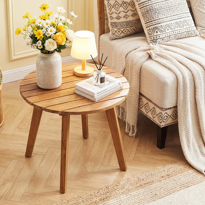 Acacia Wood Outdoor Side Table with Slatted Top