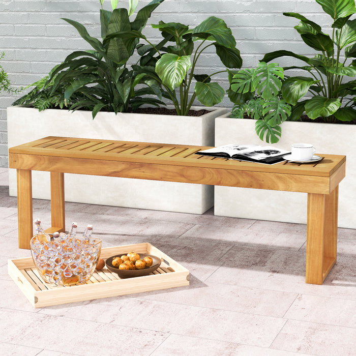Acacia Wood Patio Bench with Slatted Seat