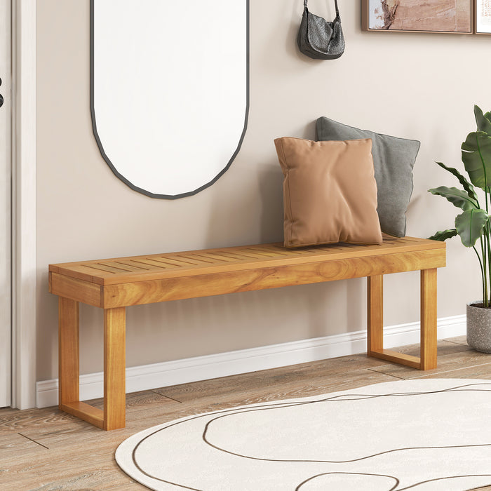 Acacia Wood Patio Bench with Slatted Seat
