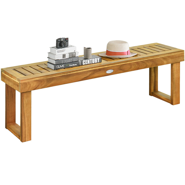Acacia Wood Patio Bench with Slatted Seat