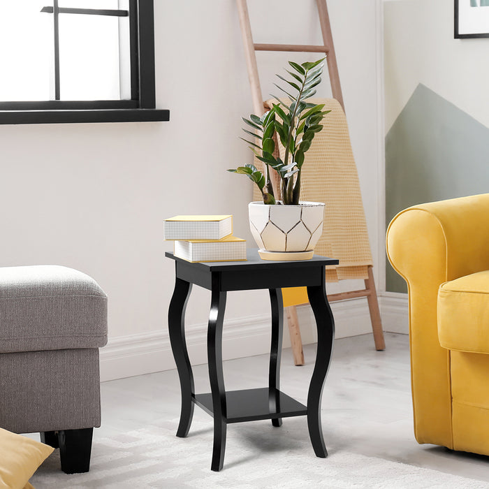 Accent Furniture - Elegant Black End Table with Curved Legs and 2-Tier Open Storage Shelves - Perfect Addition for Stylish Home Decor and Storage Solutions