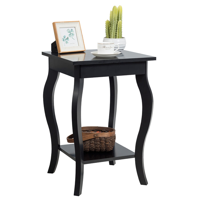 Accent Furniture - Elegant Black End Table with Curved Legs and 2-Tier Open Storage Shelves - Perfect Addition for Stylish Home Decor and Storage Solutions