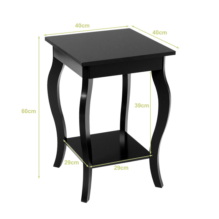 Accent Furniture - Elegant Black End Table with Curved Legs and 2-Tier Open Storage Shelves - Perfect Addition for Stylish Home Decor and Storage Solutions