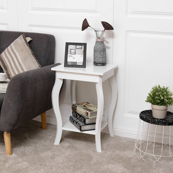 Accent Furniture - Elegant Black End Table with Curved Legs and 2-Tier Open Storage Shelves - Perfect Addition for Stylish Home Decor and Storage Solutions